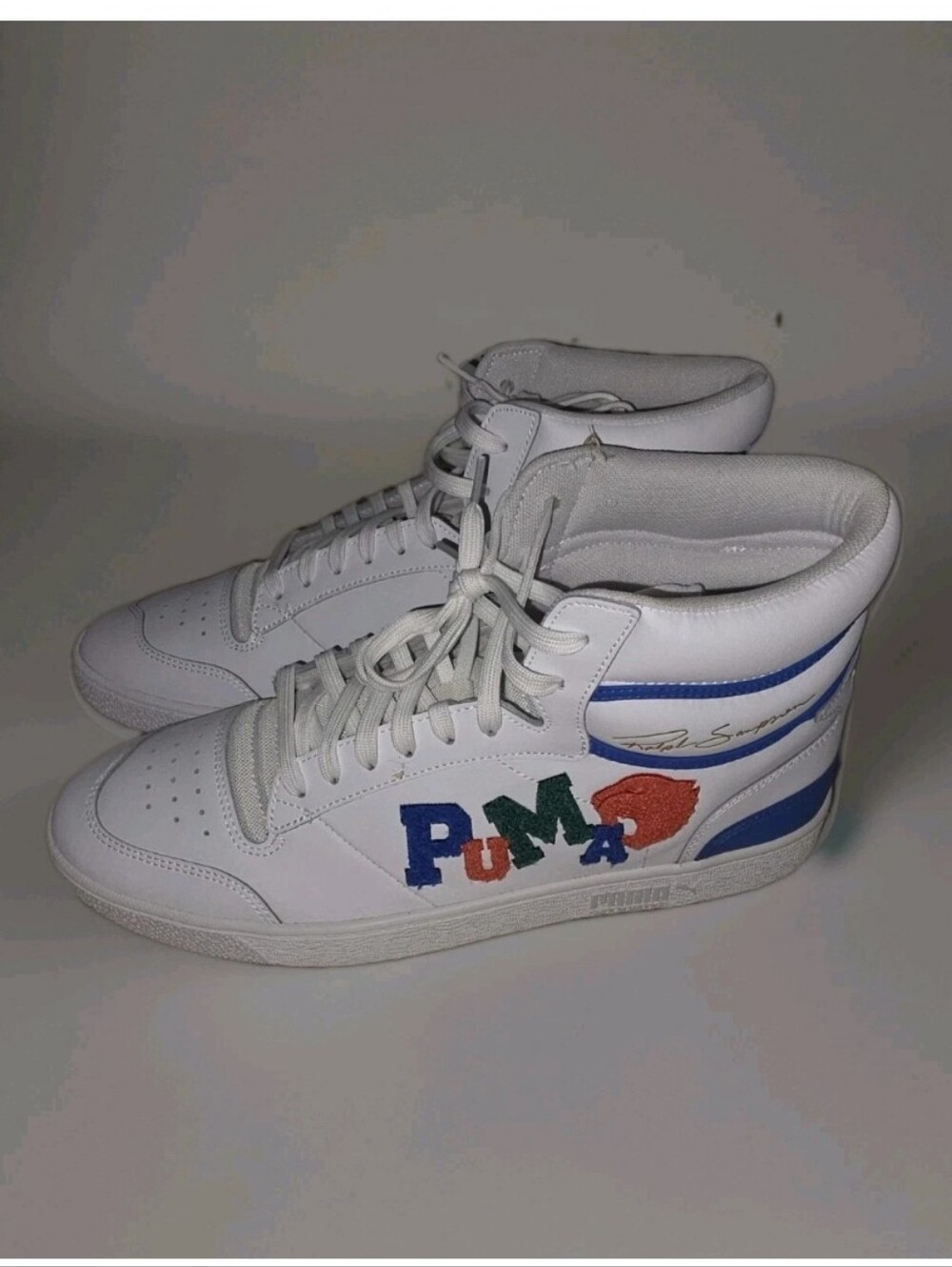 Puma Ralph Sampson Mid Badges - White Palace Blue Size 14